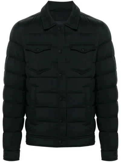 Herno Piumino Denim Jacket In Nylon Trapuntato In Black