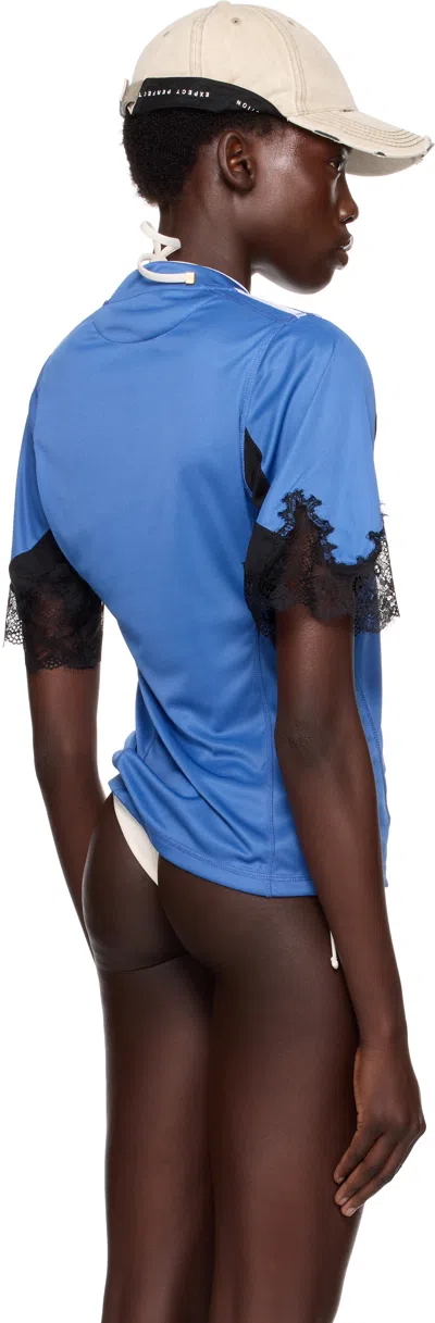 Martine Rose Ssense Exclusive Blue Lace Trim Football T-shirt In Blue