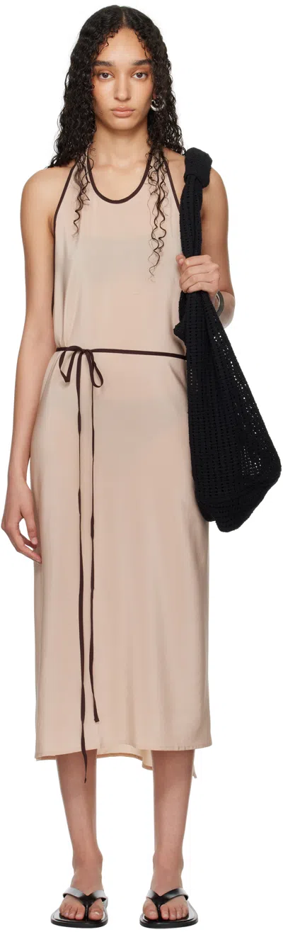 Baserange Ssense Exclusive Pink Apron Wrap Midi Dress In Brown