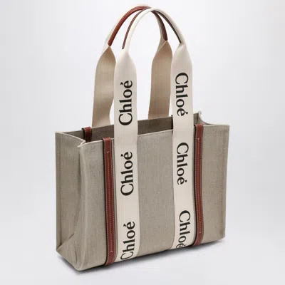 Chloé Woody Medium Bag In Beige Canvas
