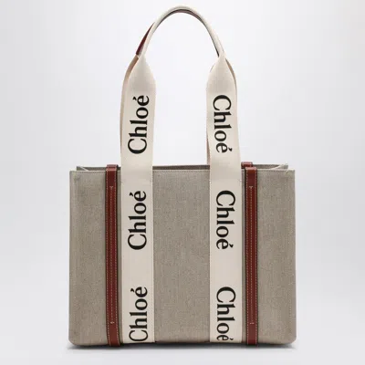 Chloé Woody Medium Bag In Beige Canvas
