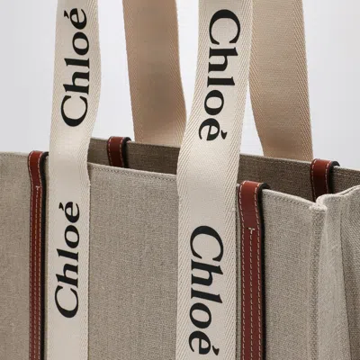Chloé Woody Medium Bag In Beige Canvas