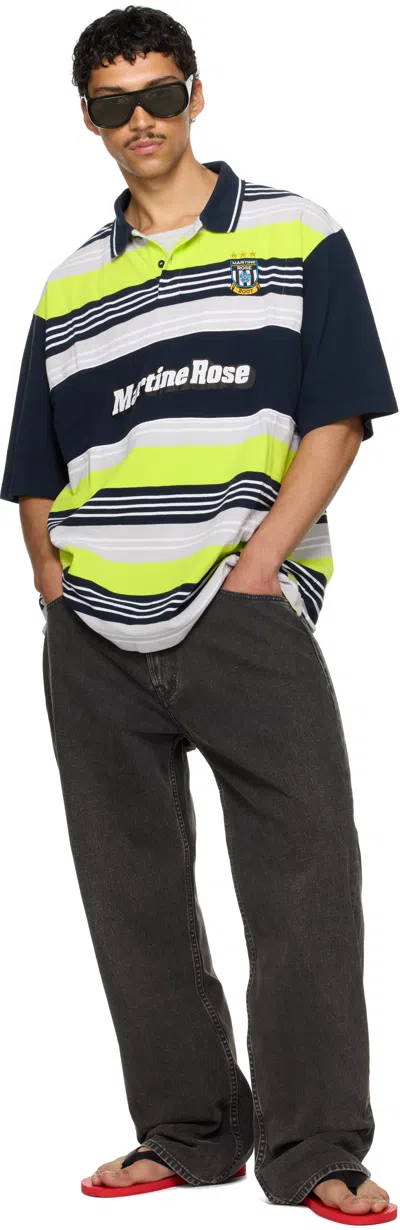 Martine Rose Ssense Exclusive Navy & Green Oversized Panelled Polo In Green