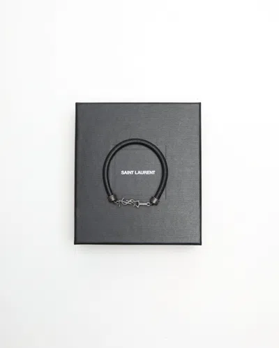 Saint Laurent Ysl Leather Bracelet In Black