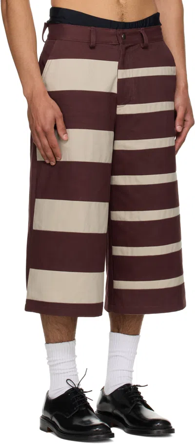 Stanley Raffington Ssense Exclusive Burgundy & Beige Contrast Stripe Bermuda Shorts