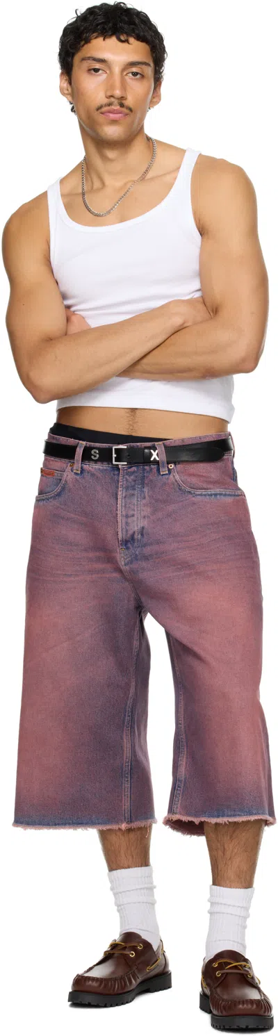 Martine Rose Ssense Exclusive Pink Frayed Denim Shorts In Pink