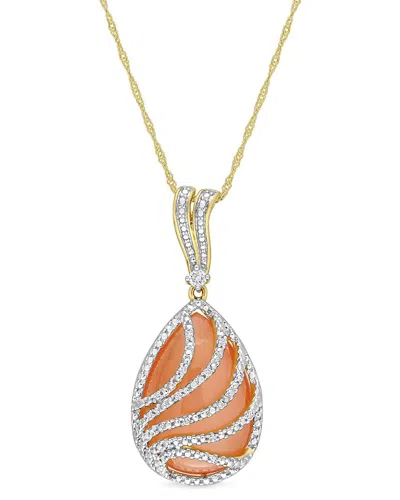 Rina Limor 14k 16.10 Ct. Tw. Diamond & Orange Moonstone Pendant Necklace In Gold