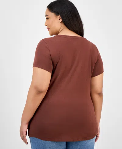 Aveto Trendy Plus Size Scoop-neck T-shirt In Brown
