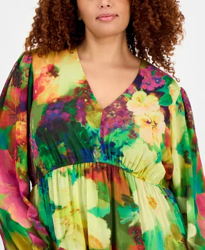 Robbie Bee Plus Size V-neck Tiered Maxi Dress In Multi