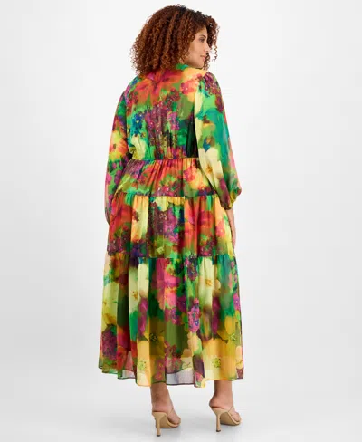 Robbie Bee Plus Size V-neck Tiered Maxi Dress In Multi