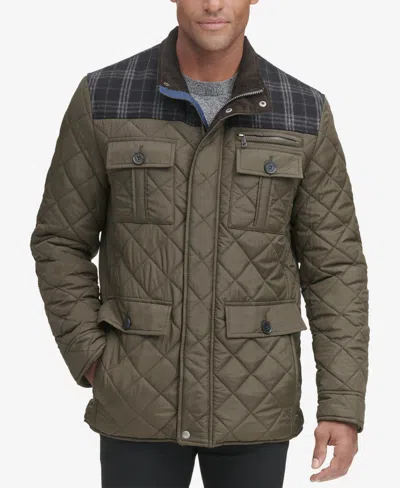 Cole Haan Mixed Media Quilted Jacket In Green