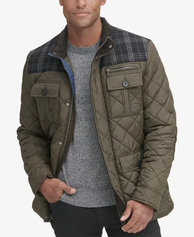 Cole Haan Mixed Media Quilted Jacket In Green