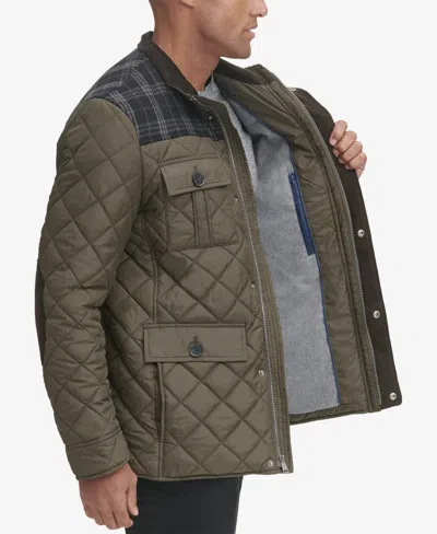 Cole Haan Mixed Media Quilted Jacket In Green