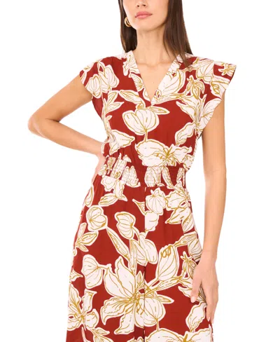 Vince Camuto Women's Printed Smocked-waist Wide-leg Jumpsuit In Multi