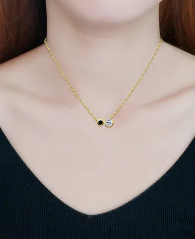 Giani Bernini Black & White Cubic Zirconia Round & Pear Two Stone Pendant Necklace, 16" + 2" Extender, Exclusively In Gold
