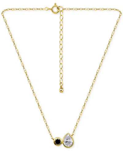 Giani Bernini Black & White Cubic Zirconia Round & Pear Two Stone Pendant Necklace, 16" + 2" Extender, Exclusively In Gold