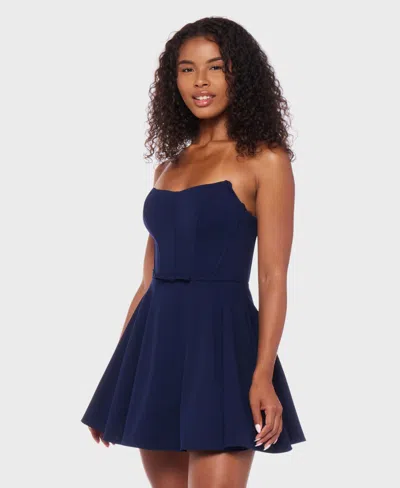 B Darlin Juniors' Sleeveless Scuba Crepe Fit & Flare Dress In Blue