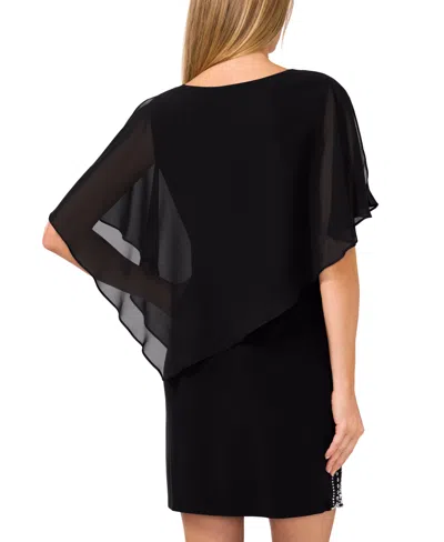 Msk Petite Embellished Cape-overlay Shift Dress In Black