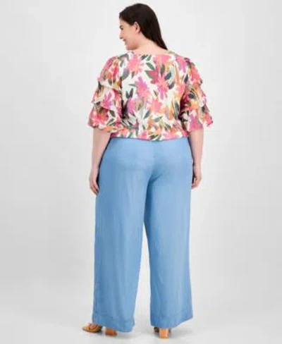 Vince Camuto Plus Size Printed Bubble Blouse Drawstring Pants