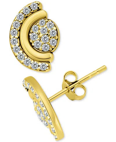 Giani Bernini Cubic Zirconia Pave Half Halo Stud Earrings In Sterling Silver, Exclusively At Macy's In Gold