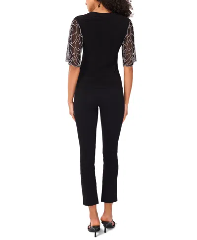 Msk Petite Short-sleeve V-neck Top In Black