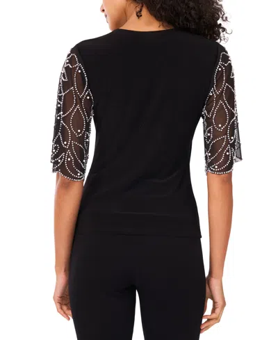 Msk Petite Short-sleeve V-neck Top In Black