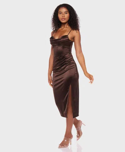 B Darlin Juniors' Sleeveless Cowlneck Midi Dress In Brown