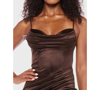 B Darlin Juniors' Sleeveless Cowlneck Midi Dress In Brown
