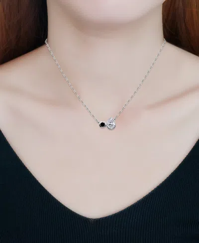 Giani Bernini Black & White Cubic Zirconia Round & Pear Two Stone Pendant Necklace, 16" + 2" Extender, Exclusively In Metallic