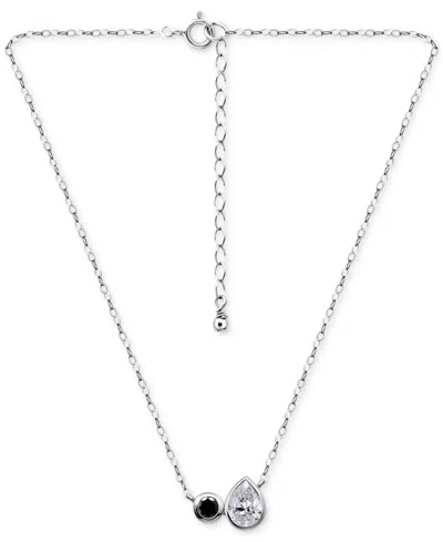 Giani Bernini Black & White Cubic Zirconia Round & Pear Two Stone Pendant Necklace, 16" + 2" Extender, Exclusively In Metallic