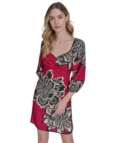 Vince Camuto Placed Floral Empire Waist Dress In Red