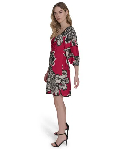 Vince Camuto Placed Floral Empire Waist Dress In Red
