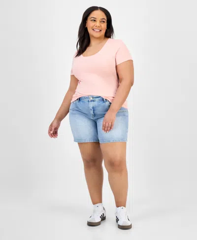 Aveto Trendy Plus Size Scoop-neck T-shirt In Pink