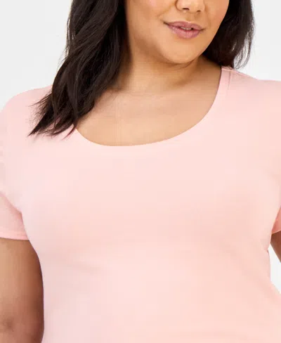 Aveto Trendy Plus Size Scoop-neck T-shirt In Pink
