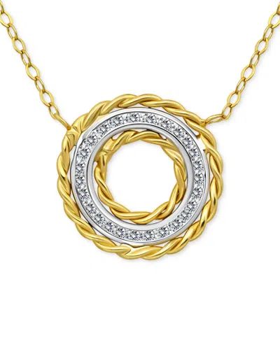 Giani Bernini Cubic Zirconia Rope Framed Circle Pendant Necklace In Sterling Silver & 18k Gold-plated Sterling Sil In Gold