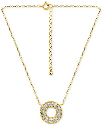 Giani Bernini Cubic Zirconia Rope Framed Circle Pendant Necklace In Sterling Silver & 18k Gold-plated Sterling Sil In Gold