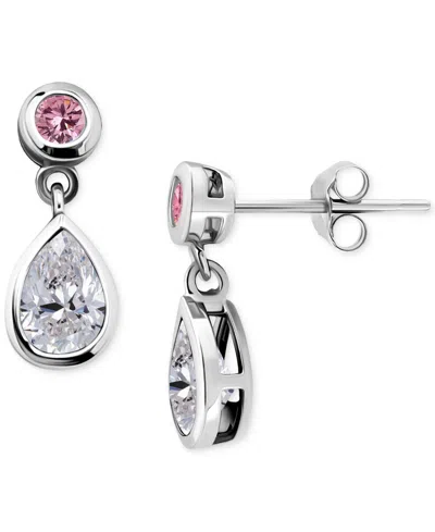 Giani Bernini Pink & White Cubic Zirconia Round & Pear Bezel Drop Earrings, Exclusively At Macy's In Metallic