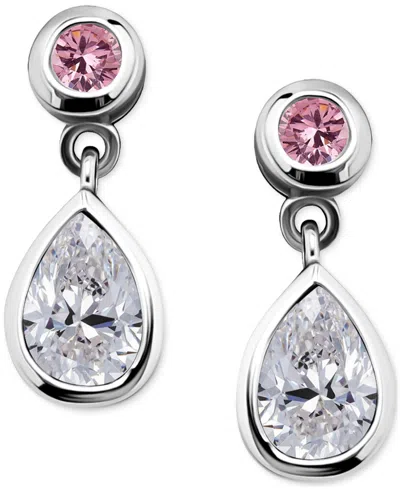 Giani Bernini Pink & White Cubic Zirconia Round & Pear Bezel Drop Earrings, Exclusively At Macy's In Metallic