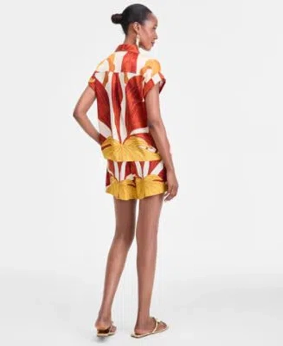Inc International Concepts Womens Printed Button Down Camp Shirt Matching Drawstring Shorts Exclusively At Macys In Multi