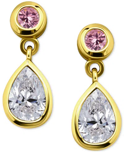 Giani Bernini Pink & White Cubic Zirconia Round & Pear Bezel Drop Earrings, Exclusively At Macy's In Gold