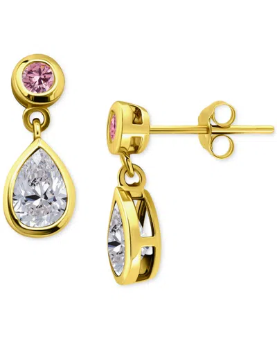 Giani Bernini Pink & White Cubic Zirconia Round & Pear Bezel Drop Earrings, Exclusively At Macy's In Gold