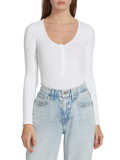 Good American Women's The Feel Good Henley Bodysuit In White