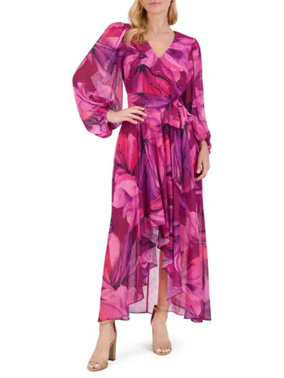 Eliza J Women's Printed Chiffon High-low Dress With Sash In Pink