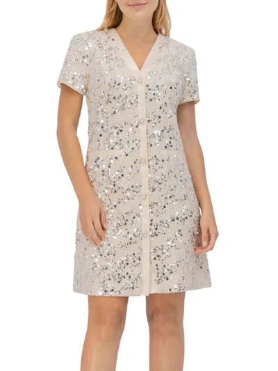 Eliza J Sequin Tweed Shift Dress In Neutral