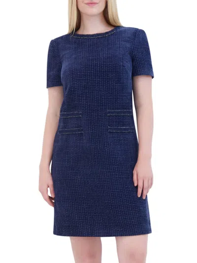 Eliza J Tweed Shift Dress In Blue