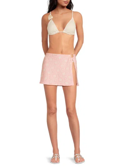 Red Carter Geo Jacquard O Ring Cover Up Skirt In Pink