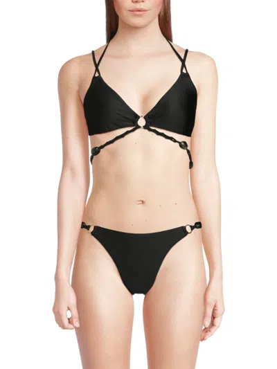 Red Carter Women's O-ring Triangle Bikini Top In Black