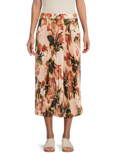 Calvin Klein Petite Printed Pleated Midi Skirt In Multi