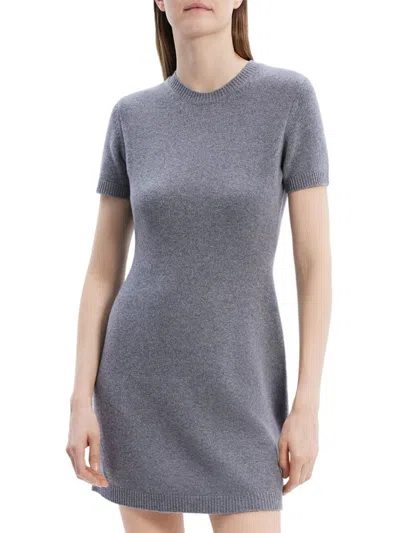 Theory Crewneck Felted Wool-cashmere Mini Sweater Dress In Gray