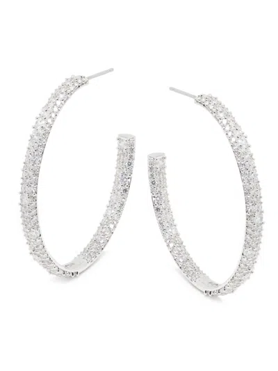 Nadri Women's Lima Rhodium-plated Cubic Zirconia Pavé Hoop Earrings In Metallic